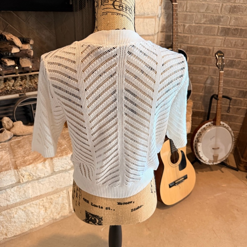 Nina Leonard Cream Open-Front Shrug - Picture 3 of 8